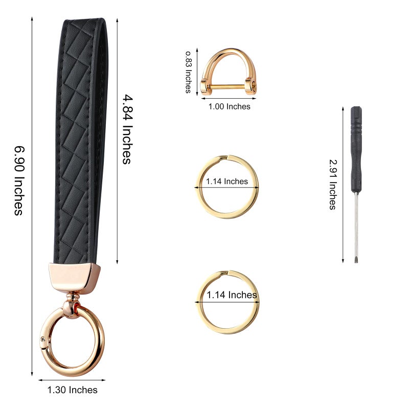 Weixiltc Leather Wristlet Keychain  Car Key Chain Holder with 2 Key Ring and Anti-Lost D Ring  Key Fob Wristband for Women (Black) - Image 2